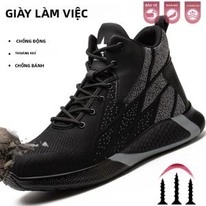 Giày Bảo Hộ Nam Cổ Cao Chống Đâm Xuyên Chống Va Đập Kiểu Dáng Thời Trang Chất Liệu Vải Bảo Vệ Mũi Giày Bằng Kim Loại