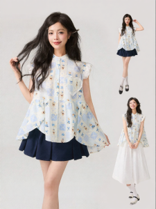 KEIKO | Bear Print Flared Shirt