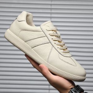 Mens Casual Low-Top Sneakers Soft Leather Breathable Sports Shoes Fashionable Versatile Comfortable round Toe Rubber Outsole