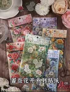 4Sheets/set Gold Stamping Blooming Flowers Stickers Kawaii Plants Scrapbook Planner WATERPROOF