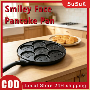 Flat Bottom Pancake Pan Nonstick Emoji Face Egg Frying Pan 7 Molds Pancake Maker Handle for All Stovetops Induction Cooker