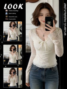 Elegant Lace & Crochet V-neck Velvet Long Sleeve Top