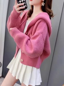 This Year New Arrival Fashionable Outerwear Hooded Knit Cardigan Short Coat Fall and Winter Soft Glutinous Easiest for Match Tops Spring and Autumn Sweater Women