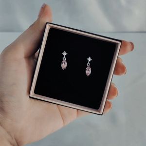 SO SEOUL Ioni Maple Leaf Pink Swarovski® Crystal Stud Dangle Earrings