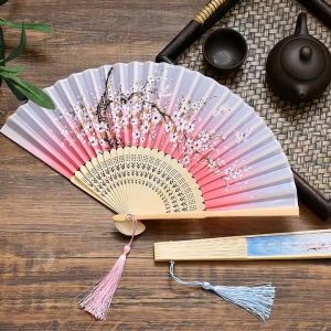 P5u7 1PC Room Classical Folding Silk Bamboo Fan Wedding Decoration Flower Pattern Hand Fan