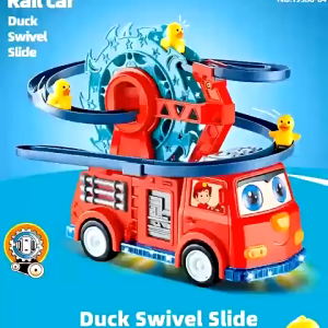 Electric Fire Rail Track Car Duck Climbing Slide Light Music Rotation Wheel Universal Kids Play Vehicle Toys Gift Mainan 3458