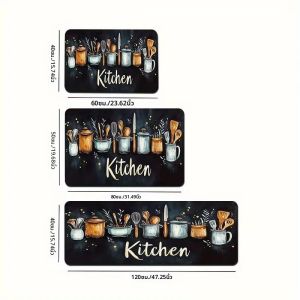 พรมครัวกันเปื้อนสีดำ VIKAMA พรมปูพื้นครัว พรมเช็ดเท้าเนื้อนุ่ม พรมต้อนรับสำหรับห้องนอน พรมปูพื้นห้องนั่งเล่นสำหรับบ้าน