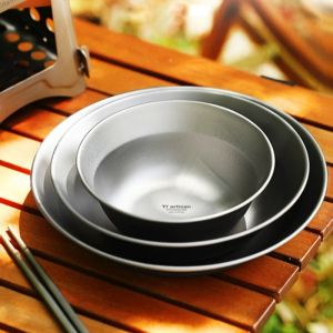 Tiartisan 1pc/ 3pcs Titanium Bowls Single Layer Ultralight Rice Soup Bowl Outdoor Camping Portable Stackable Salad Meal Bowl