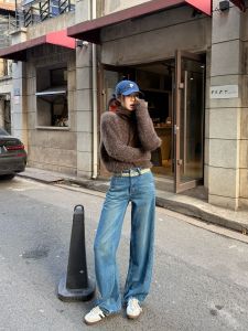 High Waist Wide Leg Jeans Tristine Slimming Straight Floor-Length Trousers Spring Autumn New Style Blue Denim Pants for Women