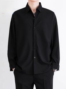 ROMON | Lormen Mens Long Sleeve Ice Silk Shirt Spring Loose Casual Anti-Wrinkle No-Ironing Required Fashionable Youthful Polyester