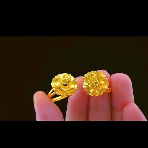 Gold Ring Big Flower Design Adjustable Ceremony Wedding Rings [Ready Stock Malaysia]