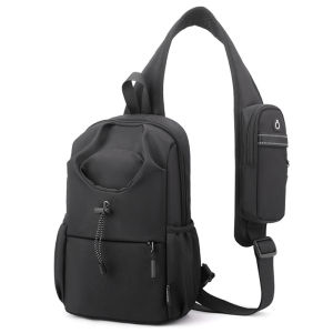 Casual Mens Multi-Functional Chest Bag Waterproof Nylon Leisure Cycling Shoulder Crossbody Bag with Multiple Pockets And Water Cup Holder