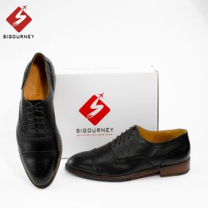 Giày Tây Nam Đế Phíp Gỗ Cao Cấp Họa Tiết Đục Lỗ Brogues SIGOURNEY Màu Đen Trơn SCC-03 Bảo Hành 18 Tháng