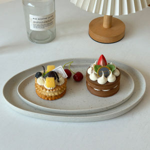 Fengpu Home Ceramic Oval Breakfast Plate with Stone Texture And Seed Design Western Dining Fish Plate Long Ellipse Shape