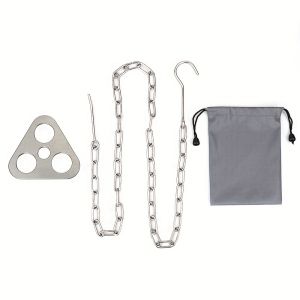 Compact Camping Tripod Grill Board Adjustable Chain & Hook Portable Firepit Cookware Campfire Cooking with Storage Bag