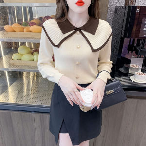 Elegant Long Sleeve Knitted Sweater Womens Base Shirt Spring 2025 New Style Chic Polka Dot Pattern Commute Style Regular Length