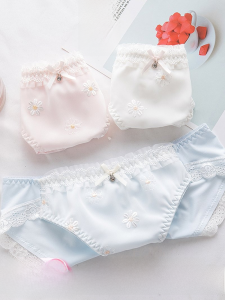 Chic Daisy Embroidered Lace Icy Silk Girls Briefs