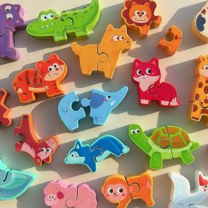 Preschool Educational Wooden 3D Puzzle Matching Pair Beginner Level for 1-3 Year Old Babies Intelligence Development Cognitive Toy