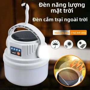 Đèn LED Cắm Trại Năng Lượng Mặt Trời Có Thể Sạc Lại Đèn Pin Ngoài Trời Chống Nước Di Động Đèn Pin Ban Đêm BBQ Đèn Treo Khẩn Cấp Có Màn Hình Hiển Thị Nguồn