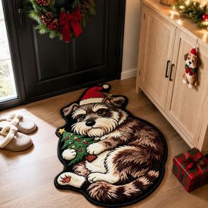 VIKAMA Schnauzer Dog Santa Hat In Hình Thảm Chống Trơn Trượt Sàn Cho Lối Vào Phòng Ngủ Phòng Tắm Phong Cách Hiện Đại Giáng Sinh Thú Cưng Trang Trí Polyester