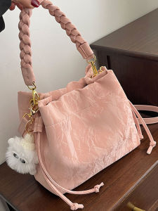 Fashionable Pink Bucket Bag Womens Crossbody Handbag Versatile Stylish Spring Summer New Arrival Korean Style Soft PU Leather