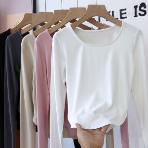 Slimming Short Sleeveless T-Shirt Womens Early Autumn 2025 New Style Square Collar High Waist Long Sleeve Fashionable Base Shirt