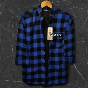 BRONSEN KEMEJA Flanel Wanita dan Pria Motif kotak kotak Kasual Lengan Panjang