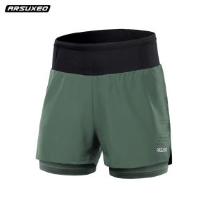 Men Outdoor Marathon Running Exercise Shorts Quick-Drying Breathable Fake Two-Piece Loose Workout Pants Multifunctional Pocket