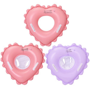 【New Arrival】Heart Shape Baby Swim Ring Tube with Handle & Safety Seat Baby Swimming Float Toddler Swimming Ring for Beach Party