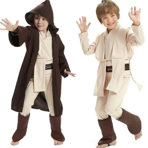 Bộ Trang Phục Cosplay Hiệp Sĩ Jedi Dành Cho Trẻ Em - Áo Choàng Có Mũ Obi Wan Kenobi & Anakin Skywalker Kèm Áo Và Quần