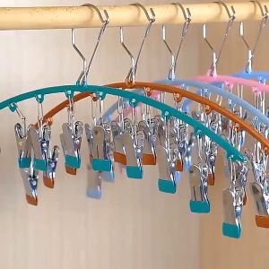 Móc Treo Kiểu Vòng Cung 10 Kẹp Treo Quần Áo Trẻ Nhỏ Treo Tất Có Khóa Chống Gió Chống Trượt Chất Liệu Chống Gỉ móc treo quần áo