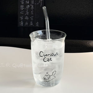 แก้วน้ำแก้วเซรามิก Sanq ทนความร้อนได้ดี แก้วกาแฟลาเต้ ภาพวาดแมวขนยาว เครื่องดื่มเย็น สไตล์เกาหลี แก้วน้ำแบบยูนิเวอร์แซล