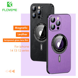 FLOVEME Luxury Magnetic Phone Case For iphone 14 13 12 Pro Max Leather Shell Glass Lens Film Protection Wireless Charging Back Cover For iphone 14 13 12