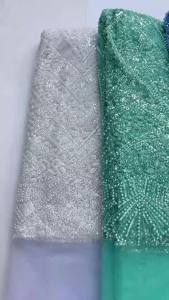 Luxury African Heavy Beaded Mesh Sequin Lace Fabric for Wedding Dress Evening Gown and Party Sewing Material – Purple