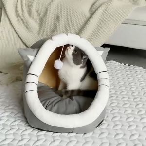 Toki - Cartoon Cat Bed Comfortable Indoor Sleeping Bed Washable Cave Bed With Hang Fur Toy Alas Tidur Kucing Kartun
