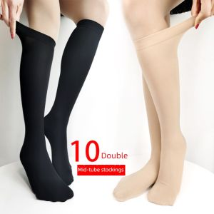Spring and Autumn Mid-Calf Length Silk Stockings Are Not Transparent to Meat Female Black and White Calf Socks Non-Slip Concealer Summer Thin Skin Color Transparent to Meat over Knee