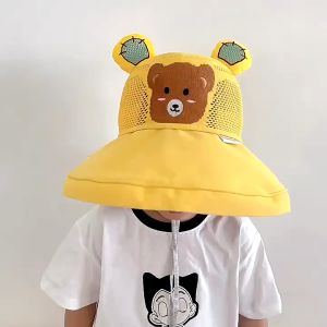 Mũ Chống Nắng Trẻ Em Hình Gấu Tai Thú – Vành Rộng Mũ Bé Đi Biển/Đi Chơi