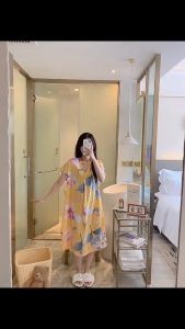 FREEGIFT Cotton silk V-neck nightgown for women summer night dress pyjamas new short-sleeved Korean style pajamas nightwear plus size pajamas baju tidur wanita