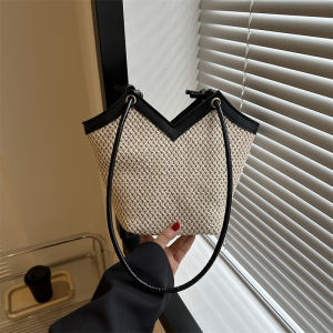 Large Capacity Straw Woven Bag Female 2023 New Arrival K-style Contrast Color and Versatile Student Class Bag Woven Commuter Tote