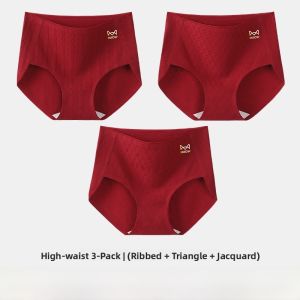 Miiow | Pure Cotton Embroidered Underwear High Waist Abdomen Control Red Triangle Panties For Women New Year Marriage MiiOW Cat Person