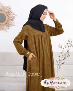 Abaya hermosa bahan wolfis embos motif merak warna caramel-Abaya caramel