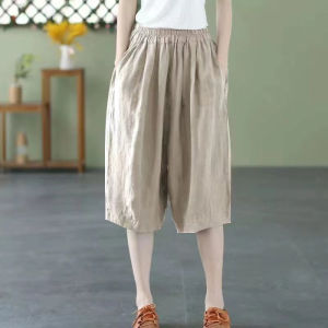 QIAOXIZI | Quần Short Lỏng eo Cao Bằng Cotton Linen Giúp Giảm Cân