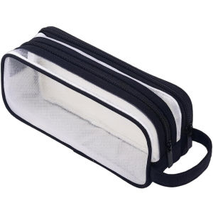 Large Grid Mesh Pencil Case 2 Compartments Clear Pen Pencil Pouch Multifunction Transparent Stationery Bag for Student