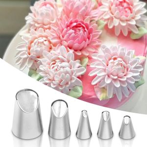 5PCS Chrysanthemum Piping Tips Set -Stainless Steel Cake Decorating Nozzles for Buttercream Flowers DIY Cake Decorating Supplies