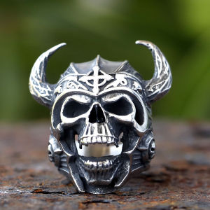 Thoáng Mát 316L Thép Không Gỉ Chiến Binh Viking Đầu Lâu Nhẫn Nam Punk Bắc Âu Thần Chiến Tranh Biker Cổ Điển Kim Loại Món Quà Trang Sức