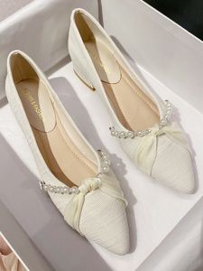 Pointed Toe Flats One-Suit Skirt Chunky Heel Elegant Mid Heel Fairy Shoes Evening Style Gentle Shoes Wedding Shoes Womens Shoes Summer High Heels