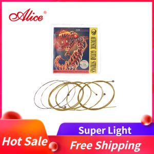 Hot Sale: Alice A406 Series Acoustic Folk Guitar Strings Set Stainless Steel Wire Steel Core Coated Copper Alloy Wound 6pcs/Set Super Light(.011-.052)