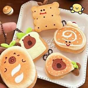 พวงกุญแจจี้ตุ๊กตายัดนุ่นคาปิบาร่ายัดไส้นิ่มที่สร้างสรรค์3ชิ้นพวงกุญแจกระเป๋าลายการ์ตูนของเล่นพวงกุญแจถุงรถพวกกุญแจสำหรับกระเป๋าสะพาย