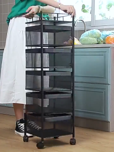 Simwind ชั้นวางของในครัว ตะกร้าผักแบบหมุนได้3/4/5พื้น รถเข็นเข้ามุม ตะกร้าผลไม้ ตู้เข้ามุม งานเหล็ก ชั้นวางของทรงกลม ชั้นวางหมุนได้ตะกร้าผักสแตนเลส