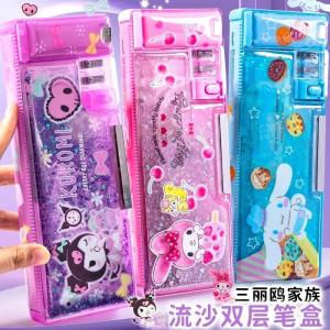 กล่องเครื่องเขียน 3-in-1 Hello Kitty สำหรับเด็กอนุบาล ช่องใส่ดินสอแบบหลายฟังก์ชัน ช่องใส่ปากกา ช่องใส่ยางลบ ผลิตจากพลาสติก